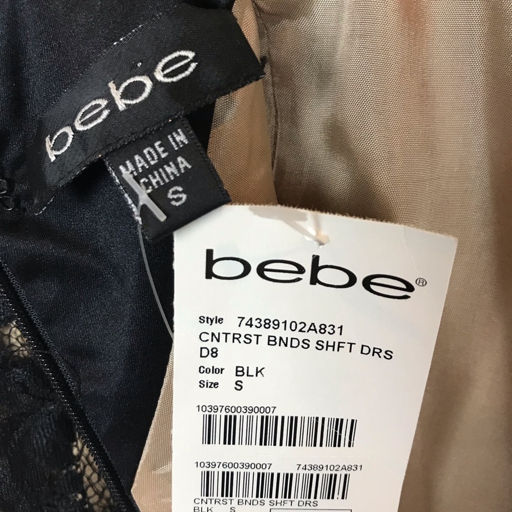 NEW! Bebe Black Lace Satin & Silk Overlay Mini Shift Dress - Picture 6 of 7